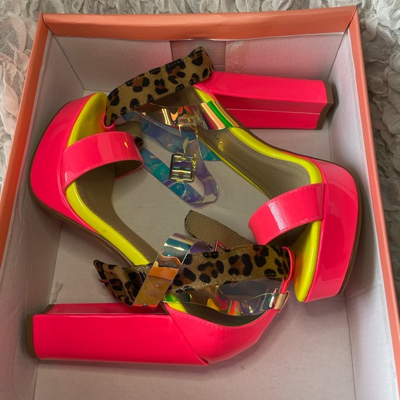 💥NWT💥 Neon & Leopard print Platform Heels - Picture 6 of 8